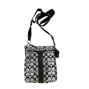 Authentic Coach Signature Crossbody Gray & Black Canvas Messenger Bag / Purse